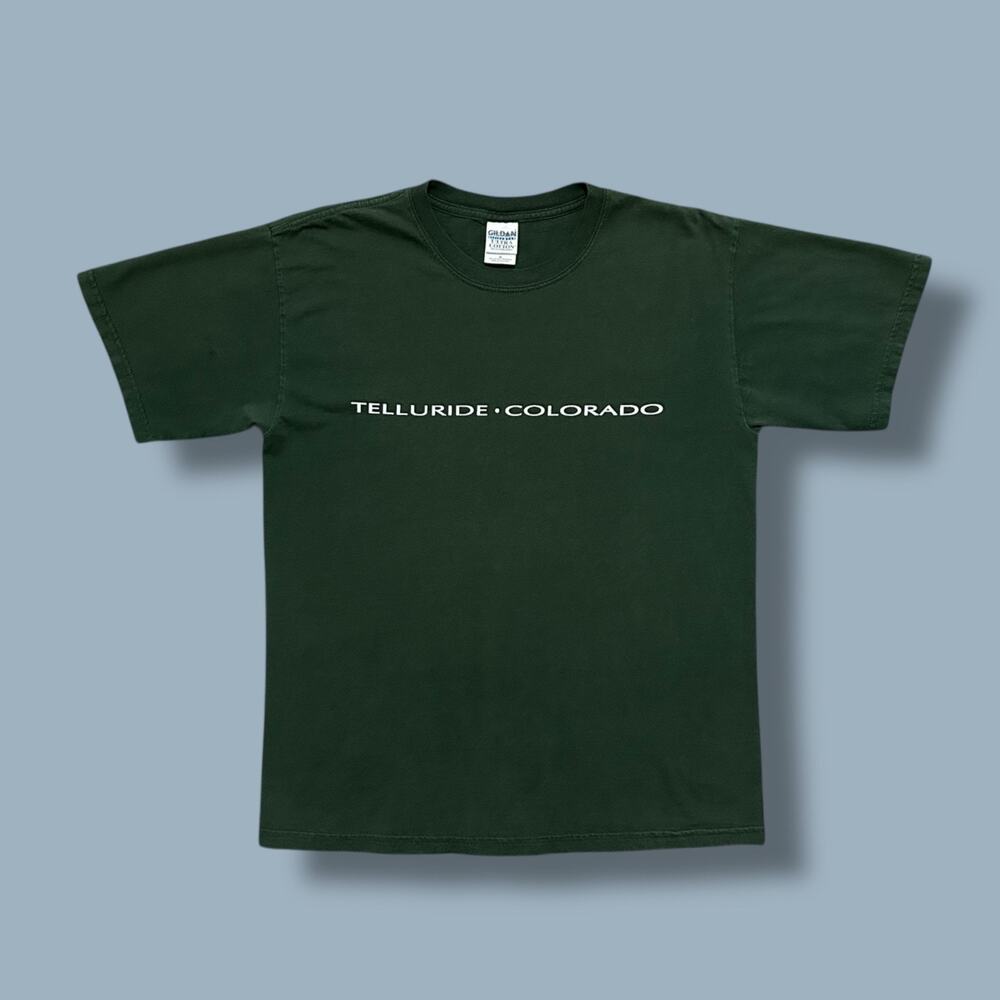 Vintage Telluride Colorado Shirt Ski Resort Spellout Graphic Tee y2k Faded Green